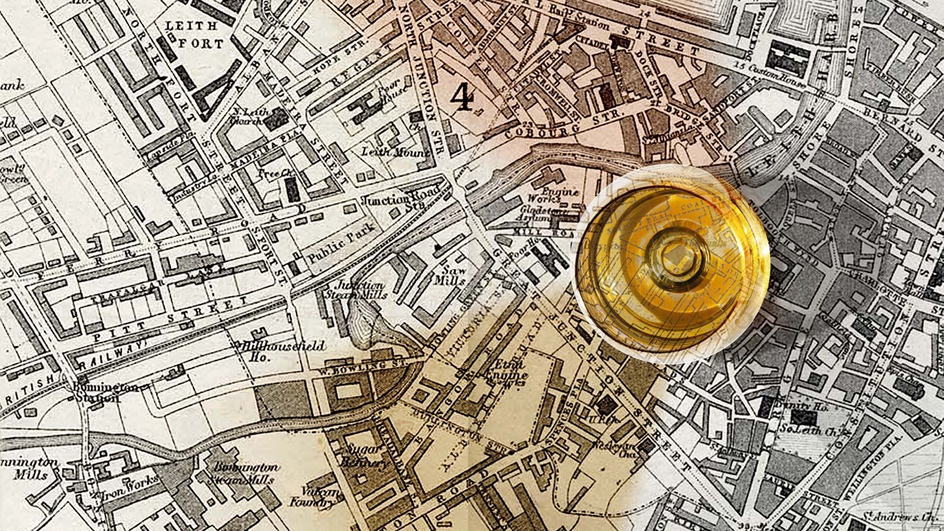 J.G. Thomson mappa con bicchiere di whisky